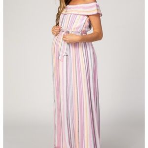Pink multi-striped maternity dress